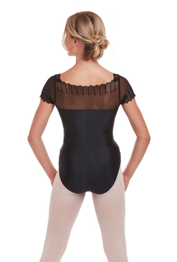 Cap Sleeve Leotard with Scalloped Lace Yoke