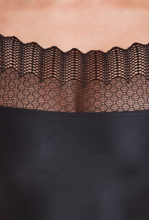 Cap Sleeve Leotard with Scalloped Lace Yoke