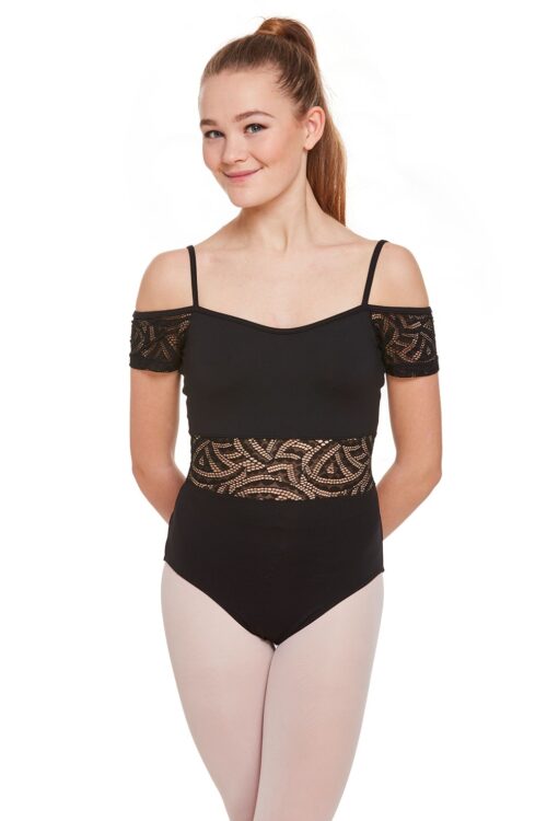 55663412 Off-the-shoulder Mesh Waist Leotard