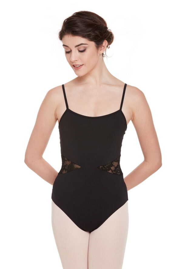 31488-front Camisole Leotard with Diamond Lace Side Inserts