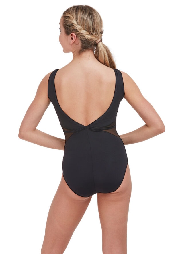 31514-blk-back (1) V-Neck Mesh Panel Leotard