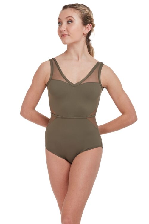 V-Neck Mesh Panel Leotard