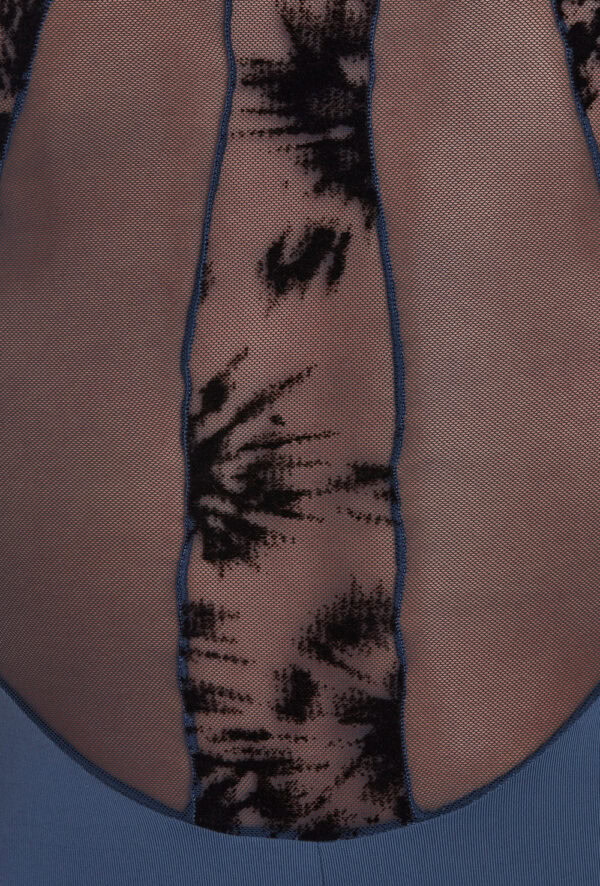3/4 Sleeve Flocked Mesh Leotard with Zip