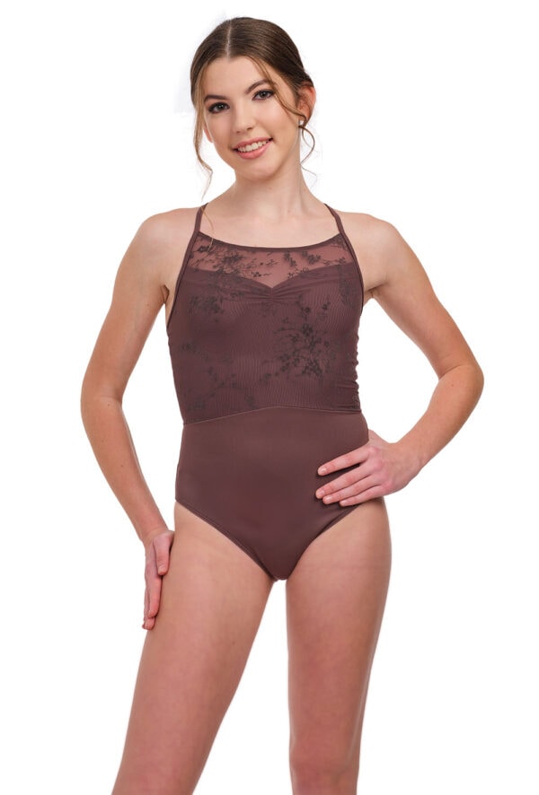 31715-Galatea-Mink-Front Galatea - Flocked Tulle Camisole Leotard