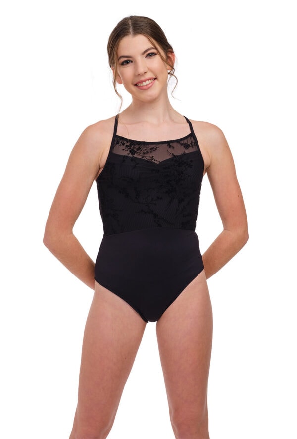 31715-Galatea-black-front Galatea - Flocked Tulle Camisole Leotard
