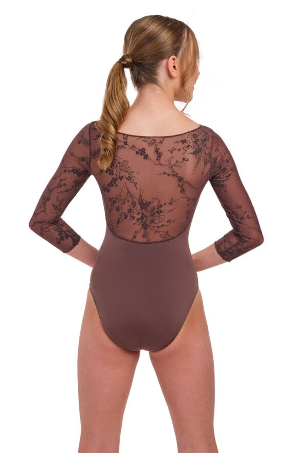 Gina - 3/4 Sleeve Flocked Tulle Boat Neck Leotard