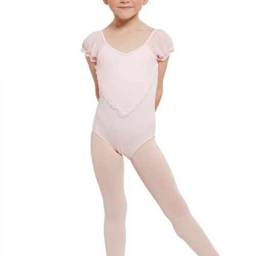Girls heart mesh puff sleeve leotard