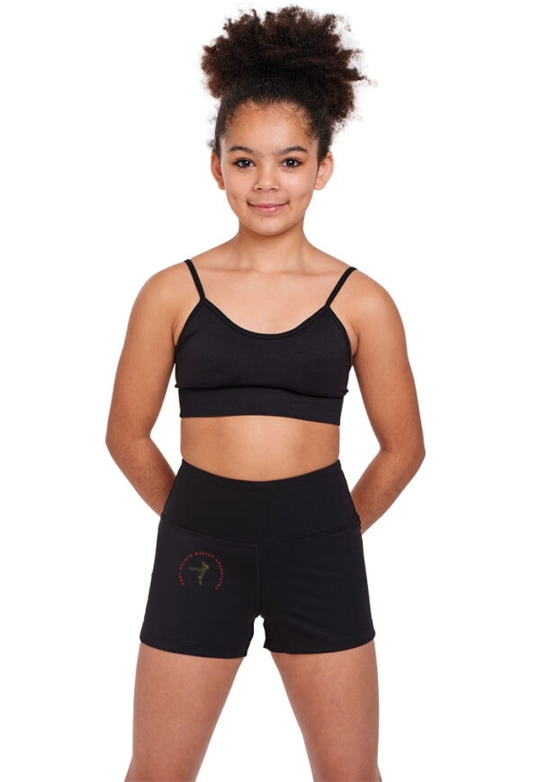 EPD-shorts High Waisted Dance Shorts with East Pointe Ballet Associates logo