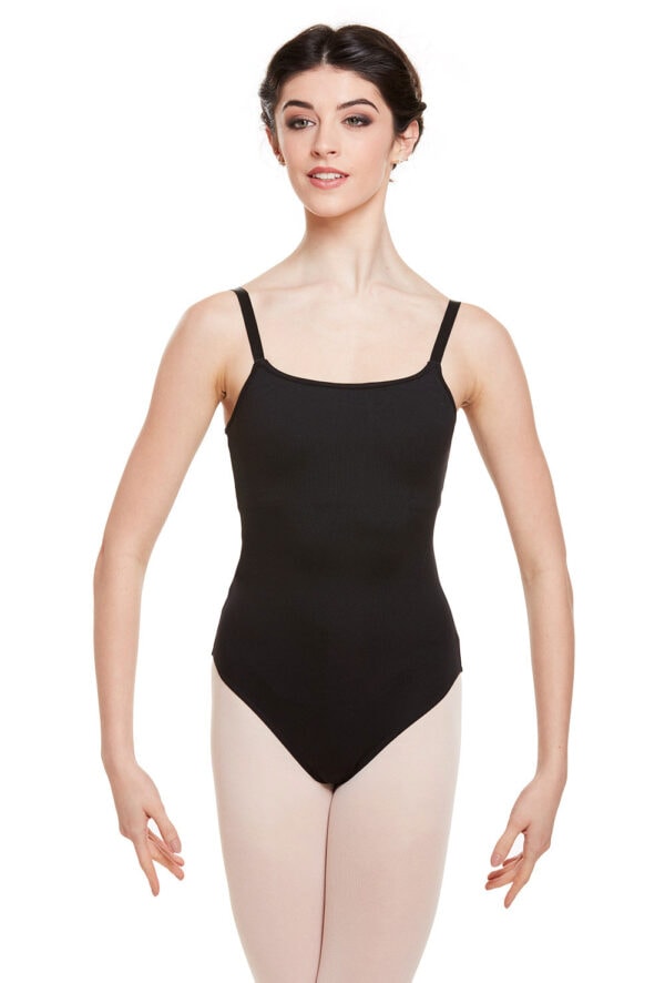 L8730-blk Zena Adjustable Strap Support Leotard with Removable Padded Cups