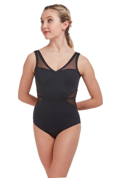 V-Neck Mesh Panel Leotard