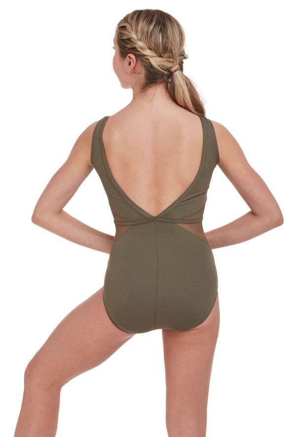 int-31514-khaki-back (1) V-Neck Mesh Panel Leotard
