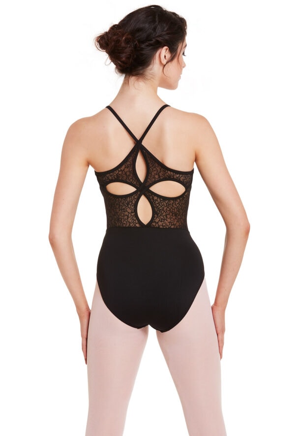 m2152lm-blk-back Cami Leotard with Ornate Mesh Back