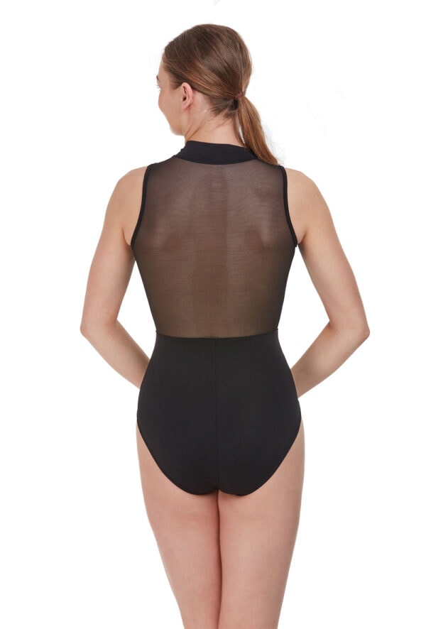 rde-1809-blk-back Polo Zip Front Mesh Leotard