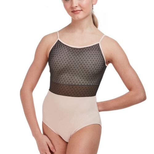 Dot Mesh Overlay Camisole Leotard