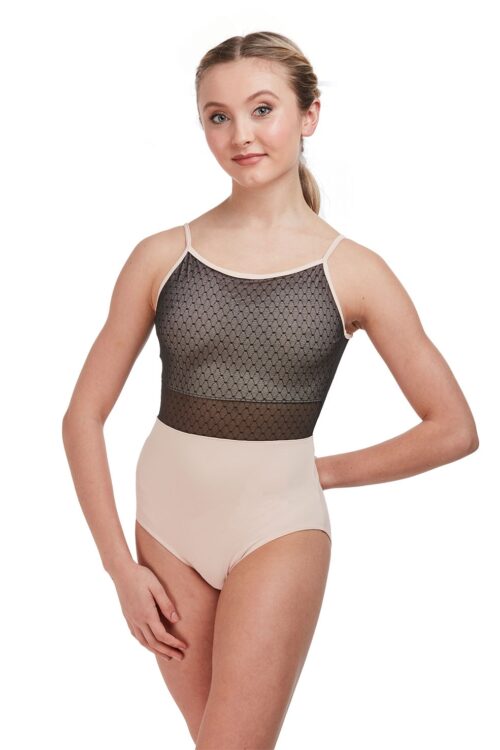 rde-1889me-antique-rose Dot Mesh Overlay Camisole Leotard