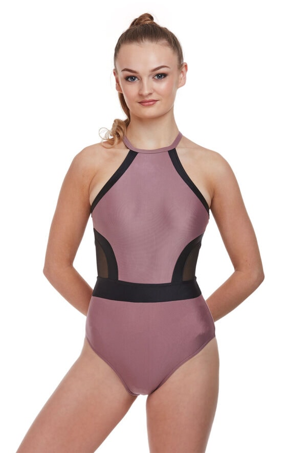 Mesh Side Insert Halter Leotard