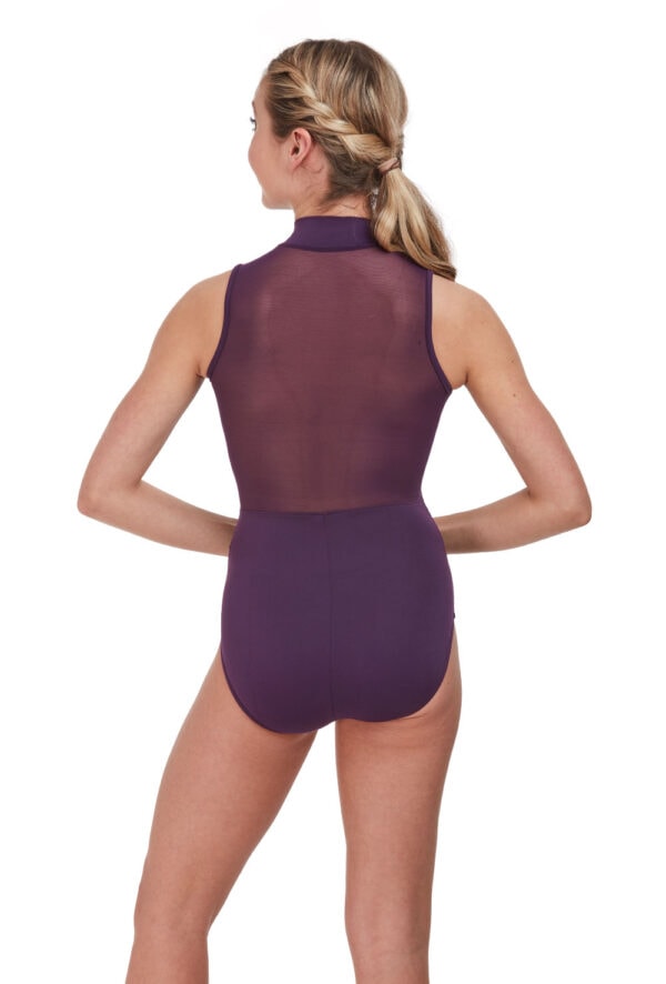 rde1809-deep-purple Polo Zip Front Mesh Leotard
