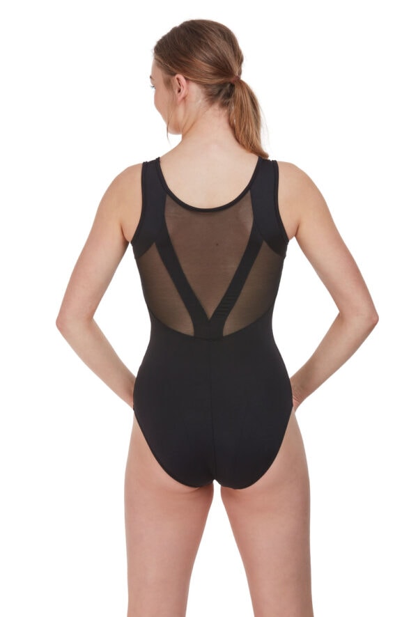 rde1958-back-black Tank Y-shaped Mesh Back Leotard