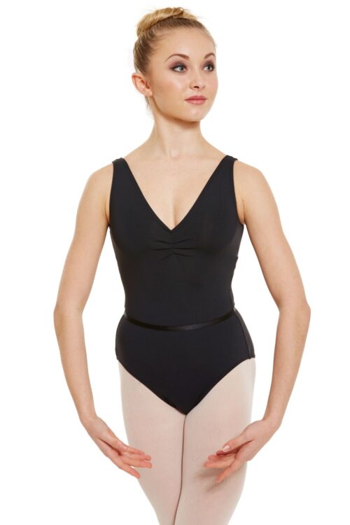 tc0002-blk-front Tank Leotard With Belt