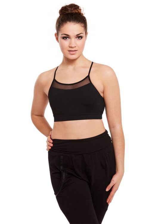 z8660-blk-front Embroidered Mesh Back Crop Top