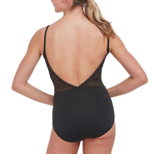 Geometric Lace Panel Camisole Leotard