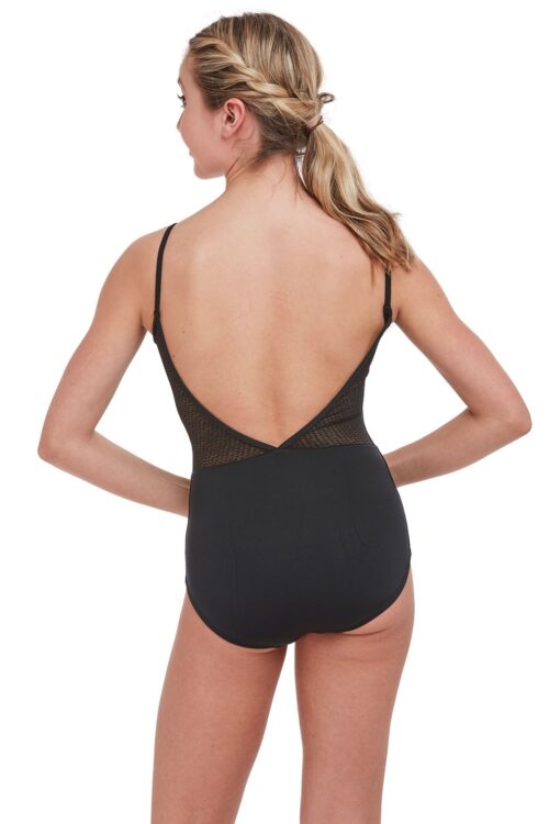 11502w-back Geometric Lace Panel Camisole Leotard