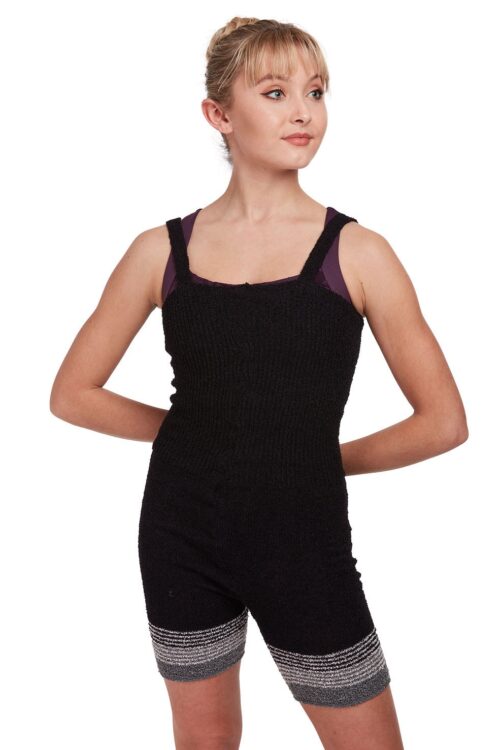 Bouclé Knit Short Romper with Stripes