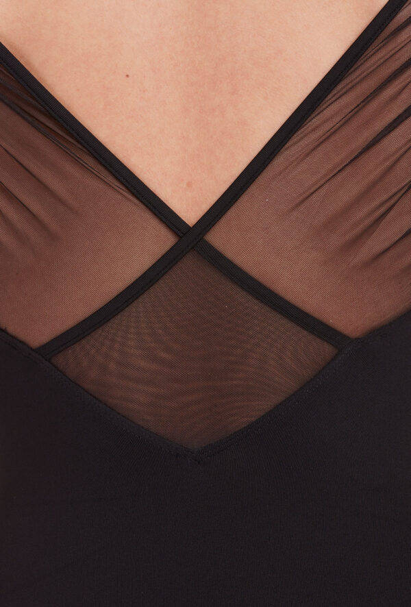 Gathered Mesh Back Camisole Leotard