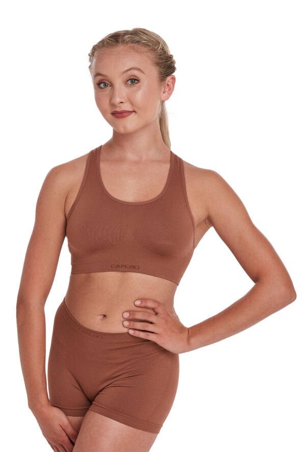 racer-bra-front-mocca Racerback Sports Bra