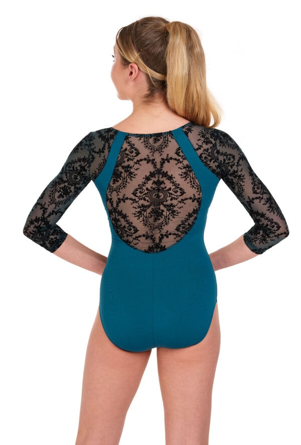 Mernila 3/4 Sleeve Flocked Mesh Leotard