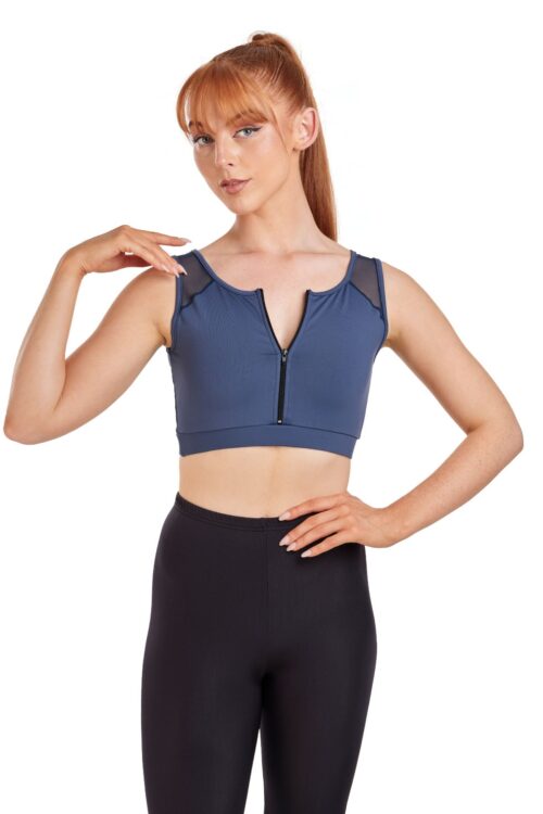 Zip Front Crop Top with Mesh Back