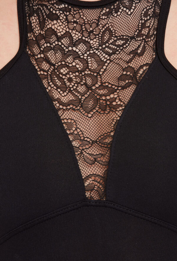 High Neck Lace Yoke Leotard