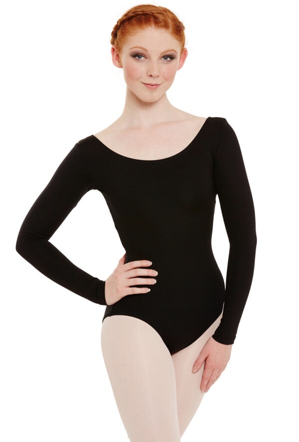 tb135-blk-front Team Basic Long Sleeve Leotard