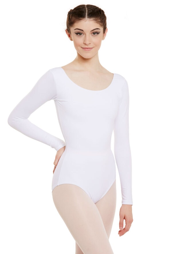 tb135-white-front Team Basic Long Sleeve Leotard