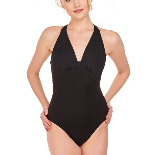 V-Neck Open Back Halter Leotard