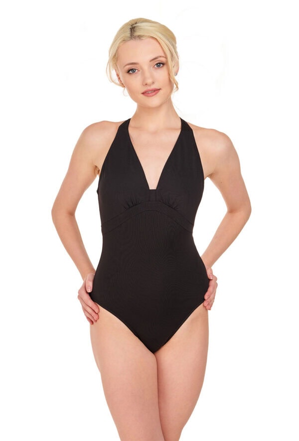 MB7227-front 2 V-Neck Open Back Halter Leotard