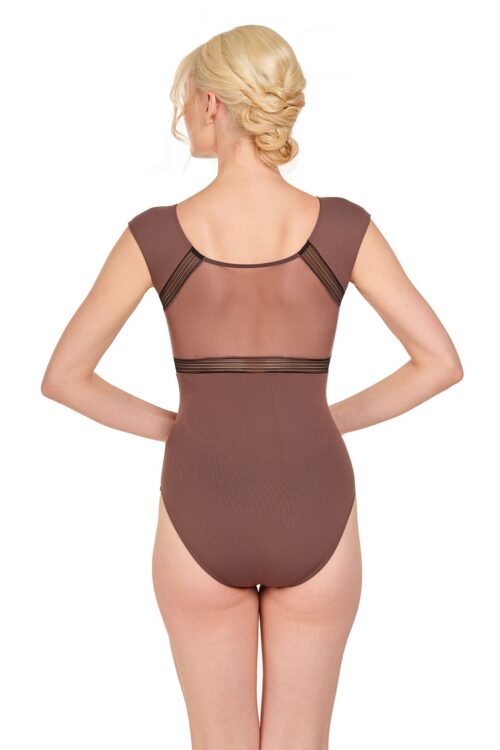 Mosaic Cap Sleeve Leotard - High Neck Leotard with Lace Belt Insert