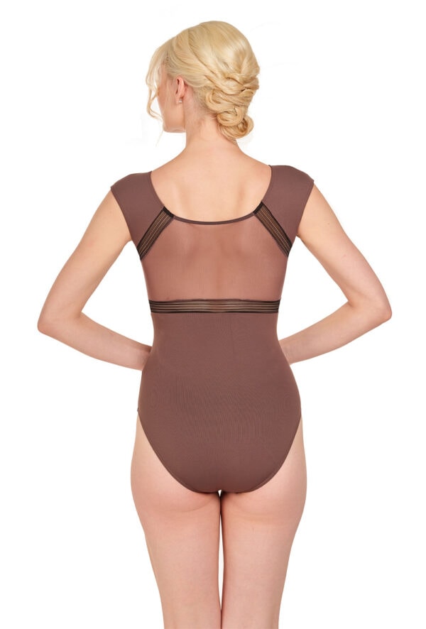 Mosaic Cap Sleeve Leotard - High Neck Leotard with Lace Belt Insert