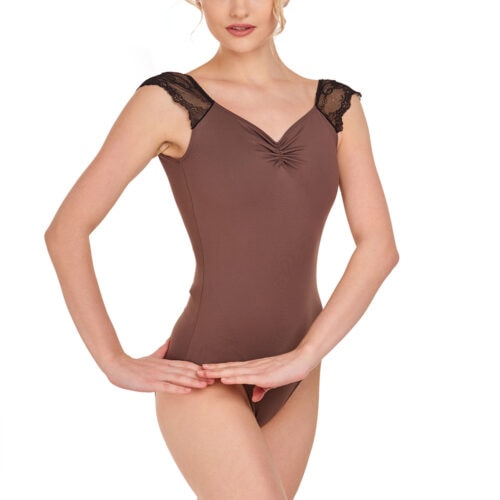 Intermezzo Leotard with small lace sleeves Optional ruche front with internal drawstring self-tie Low U-back 31612