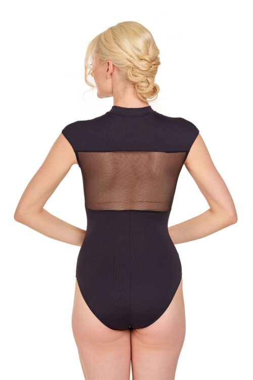 Scuba Mesh 2 - High Neck Cap Sleeve Leotard with Zip