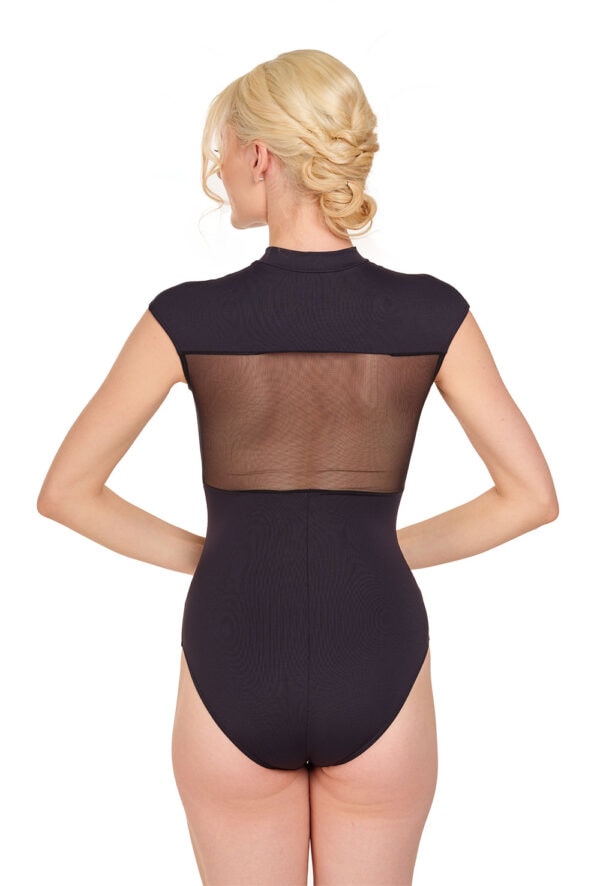 Scuba Mesh 2 - High Neck Cap Sleeve Leotard with Zip