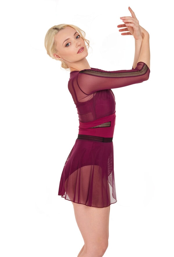 7030-6574-sangria Mosaic Crossover Top - Cropped 3/4 Sleeve top with Lace Detail