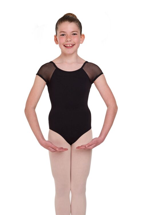 M411C-front Soft Mesh Cap Sleeve Leotard