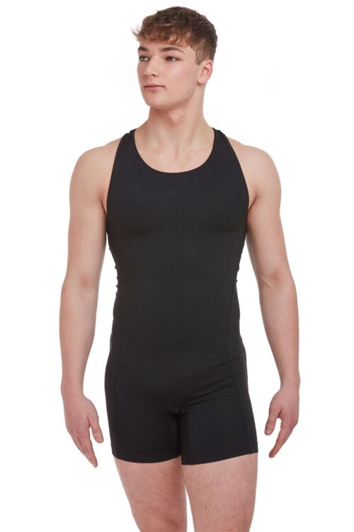 se1064m-blk-front Boys Tactel Racer Back Unitard (Children's)