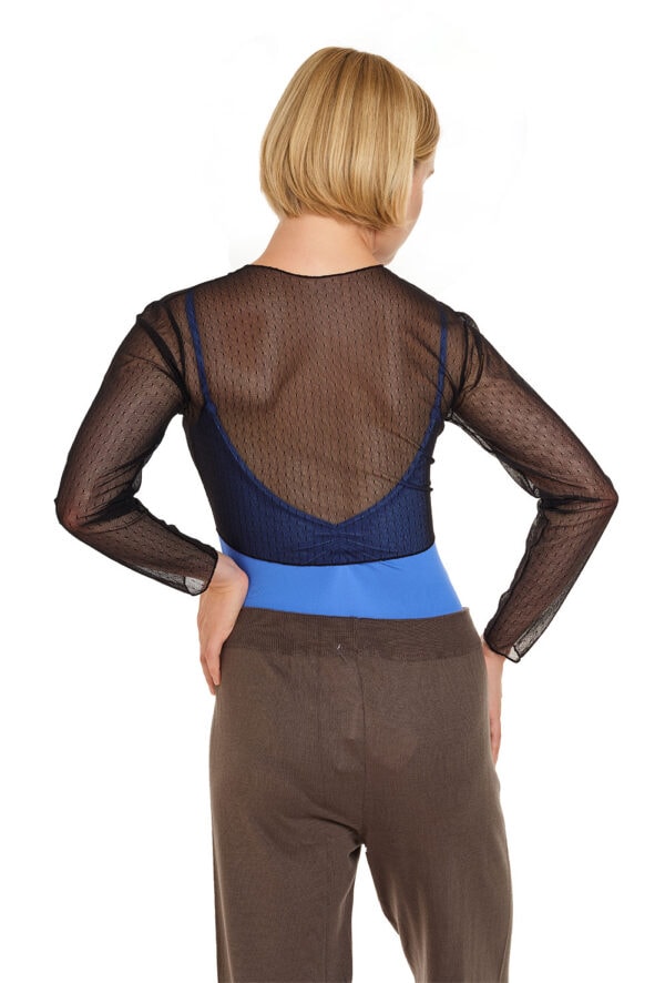 6287-back Polka Dot Mesh Wrap Top