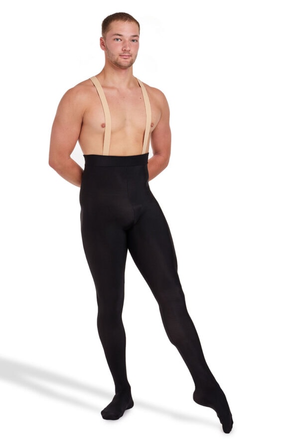 MP001-blk-front Men's Convertible Performance Tights with Elastic Shoulder Straps