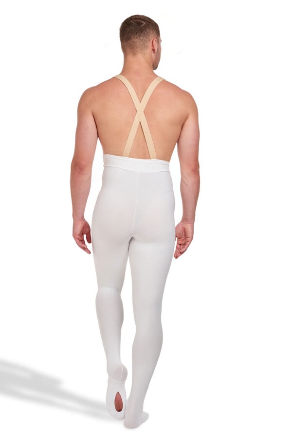 MP001-white-back Men's Convertible Performance Tights with Elastic Shoulder Straps