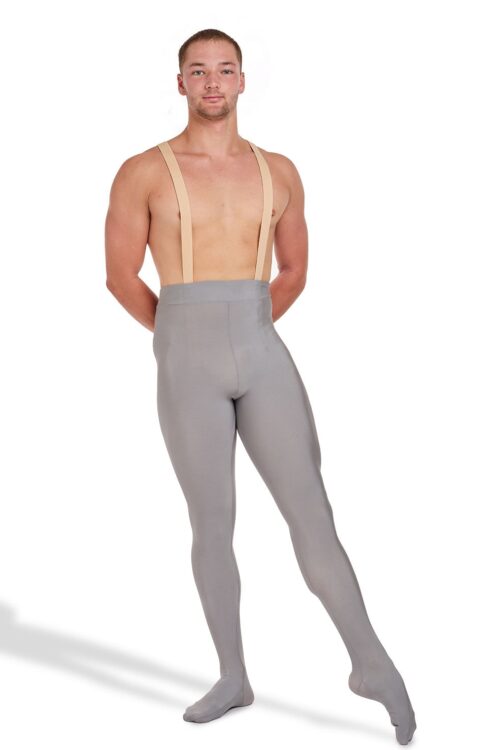 Mp001-grey-front Men's Convertible Performance Tights with Elastic Shoulder Straps
