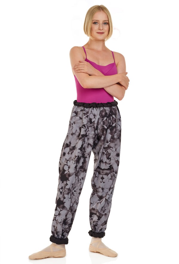 rDE-2410-front Reversible Floral Print Trash Bag Pants