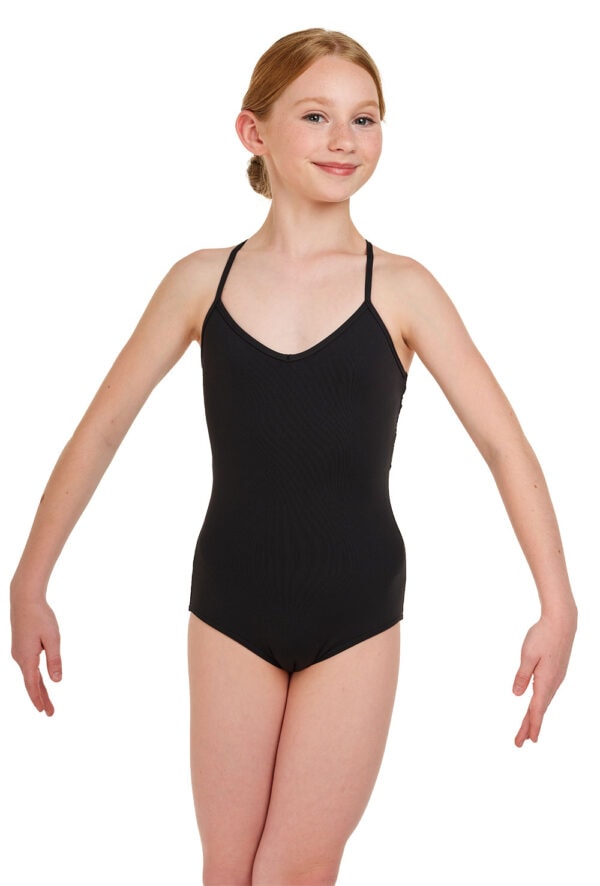 MC819C-front Girls Laser Cut Multi Strap Leotard